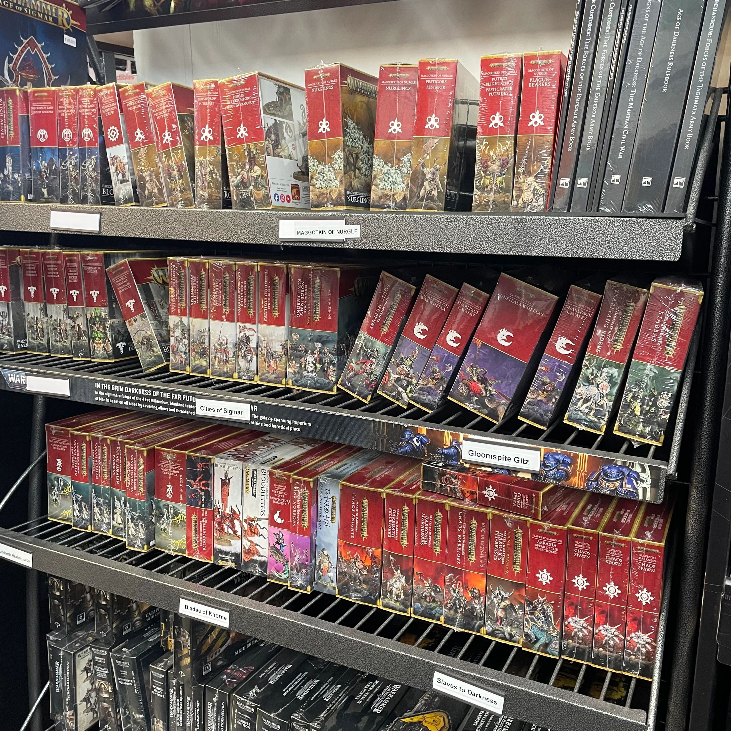 Age of Sigmar miniatures on display