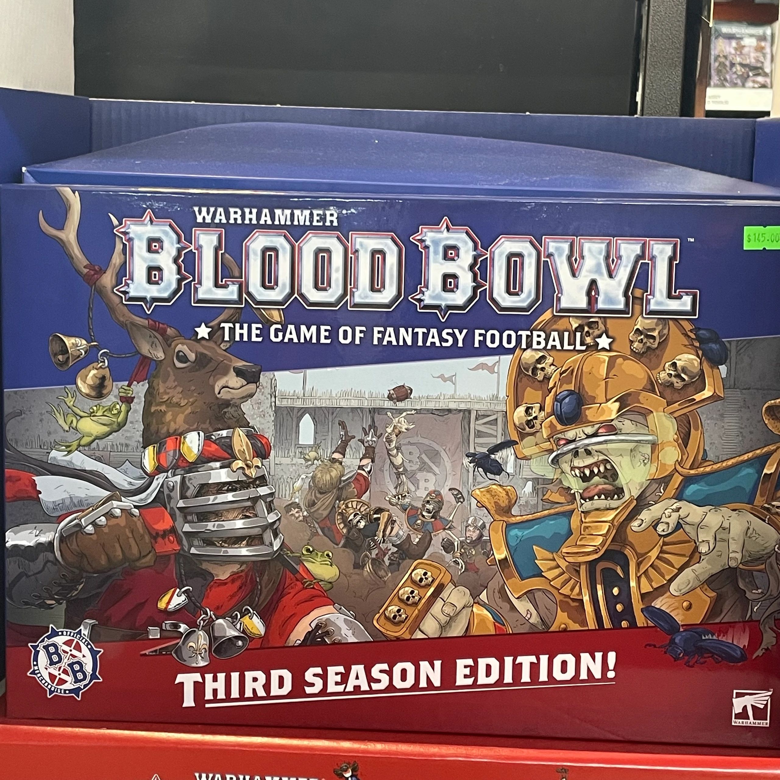 Blood Bowl miniatures and accessories on display