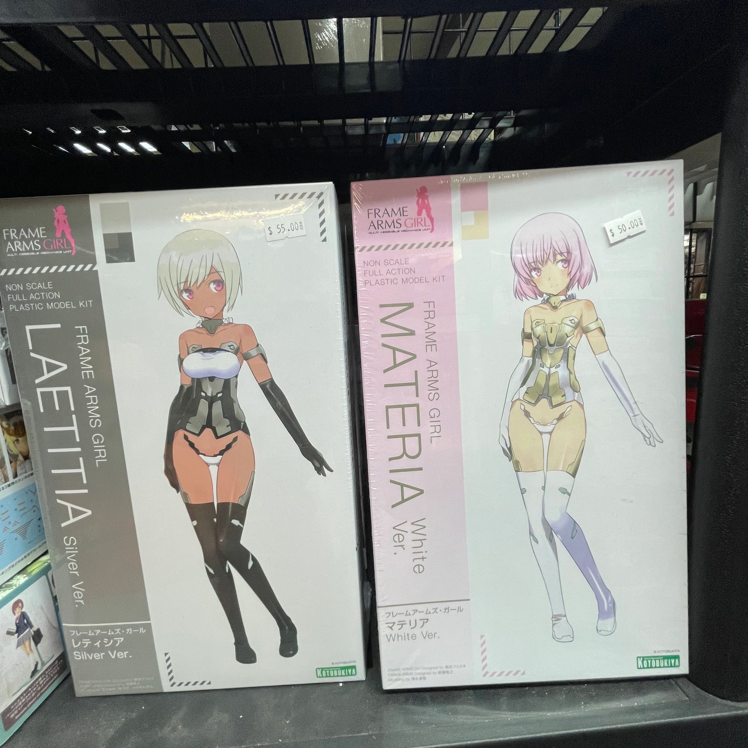 Kotobukiya model kit boxes on shelves